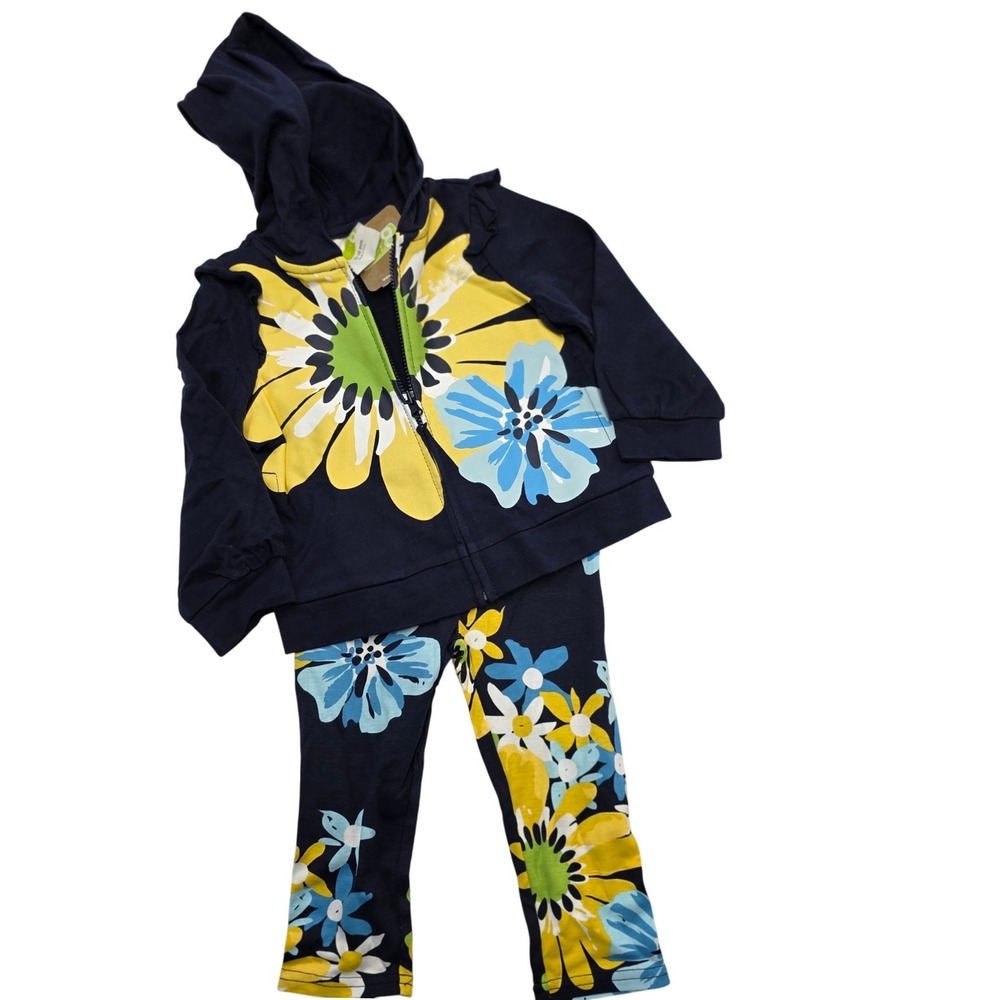 Crazy 8 Girls Floral Hoodie Pants Set Navy Blue‎ Yellow Blue 12-18 Months NWT